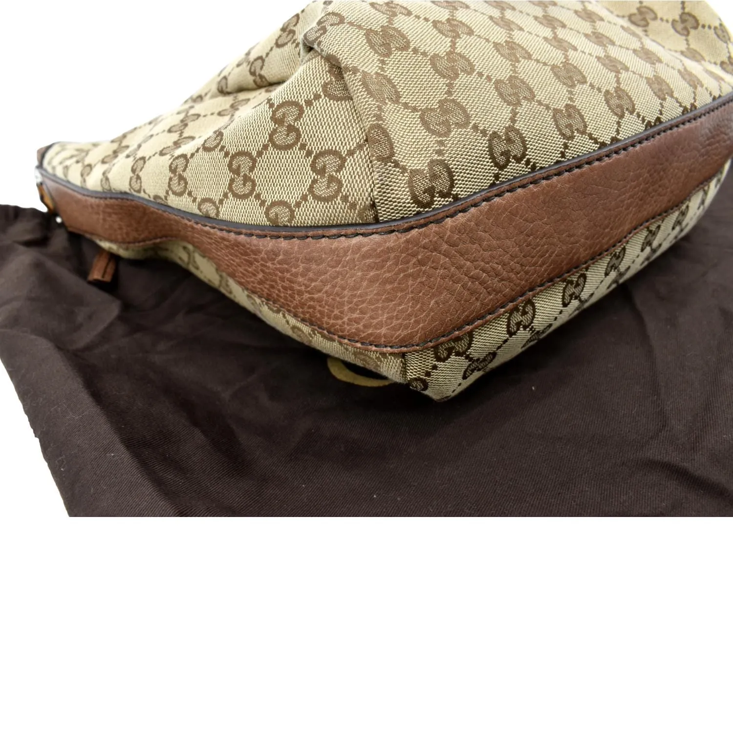 GUCCI Bamboo Bar GG Monogram Canvas Hobo Bag Brown 257090