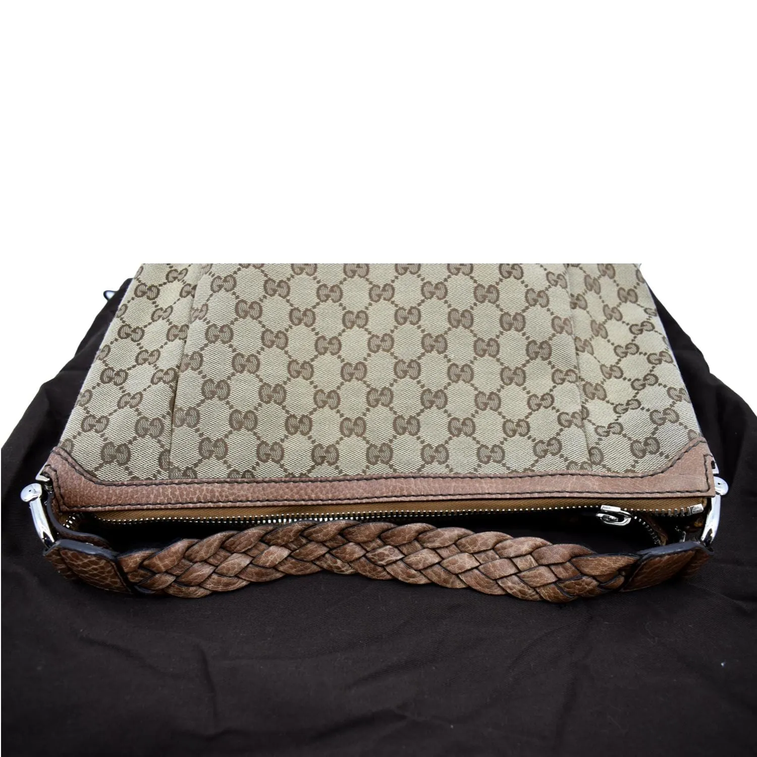 GUCCI Bamboo Bar GG Monogram Canvas Hobo Bag Brown 257090