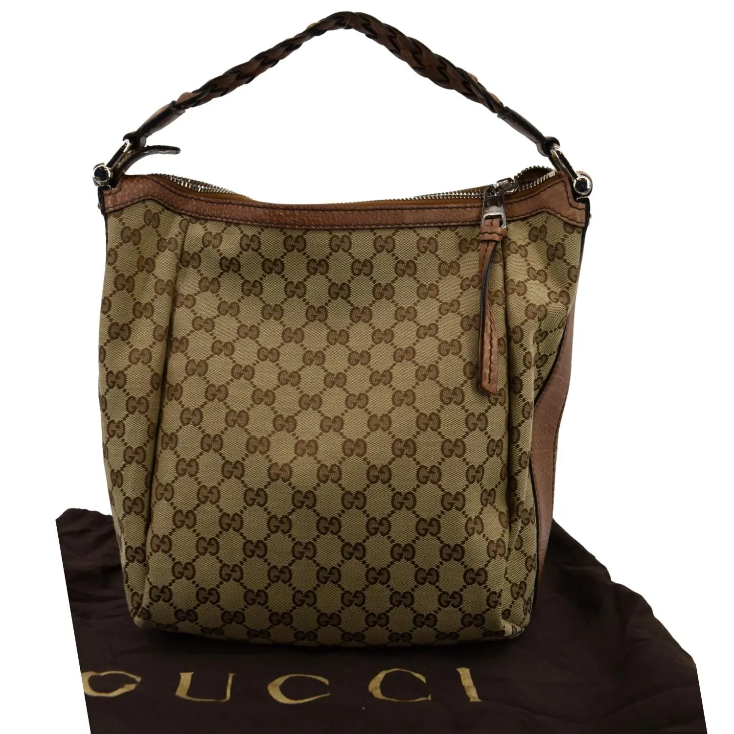 GUCCI Bamboo Bar GG Monogram Canvas Hobo Bag Brown 257090