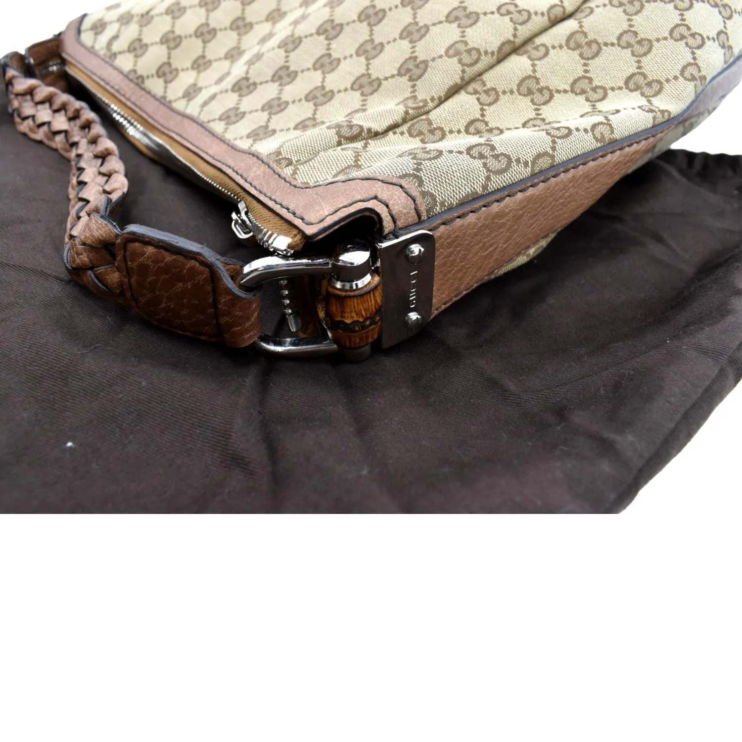 GUCCI Bamboo Bar GG Monogram Canvas Hobo Bag Brown 257090