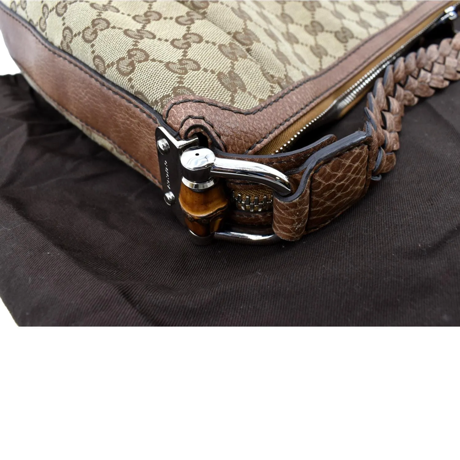 GUCCI Bamboo Bar GG Monogram Canvas Hobo Bag Brown 257090