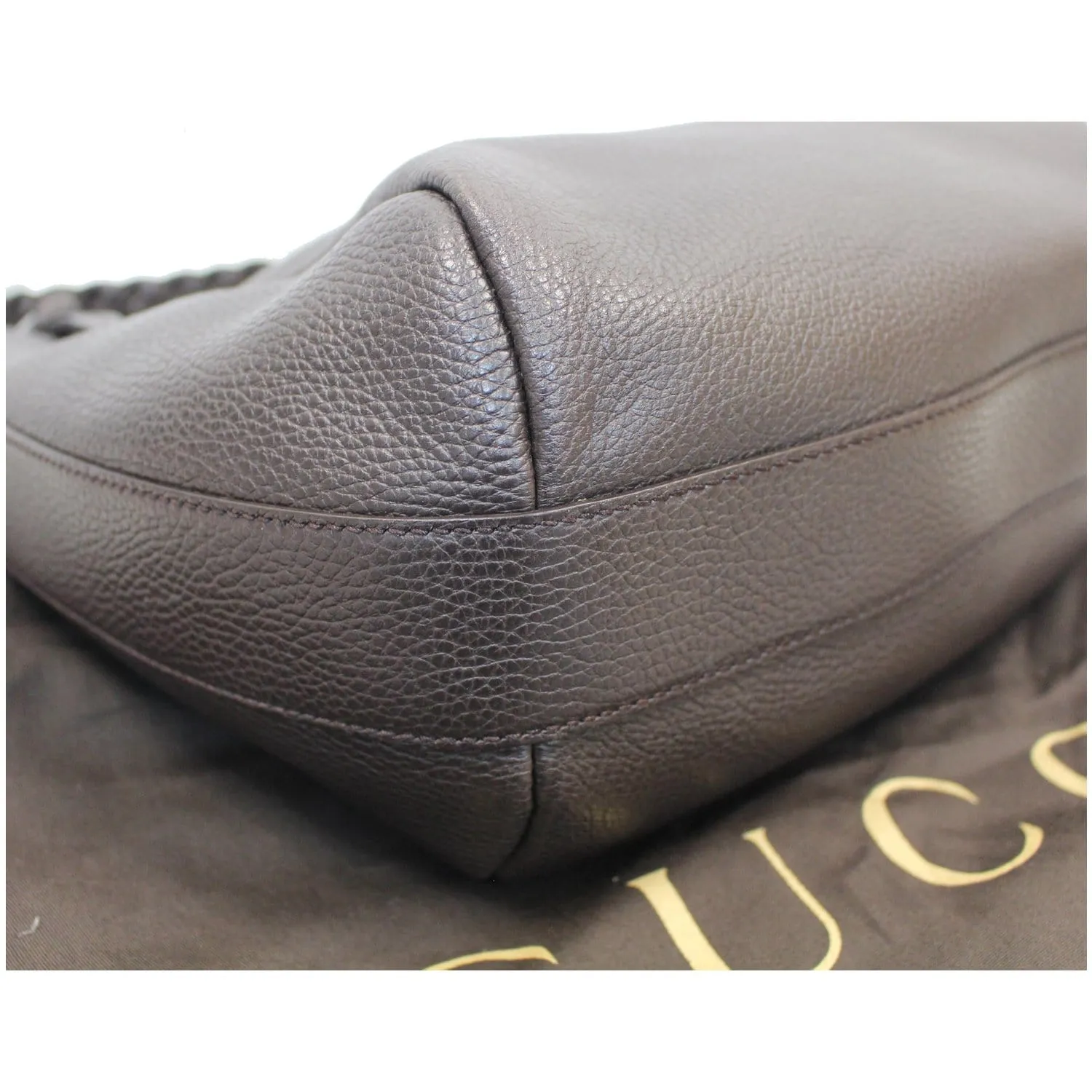 GUCCI Bamboo Bar Grained Calfskin Hobo Bag Dark Brown 336655