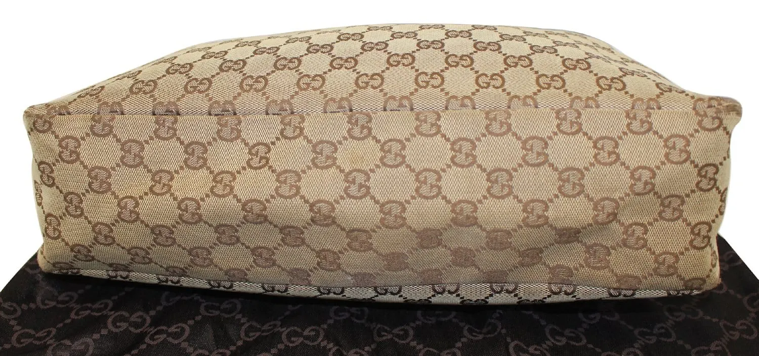 GUCCI Beige GG Canvas Medium Horsebit Hobo Bag