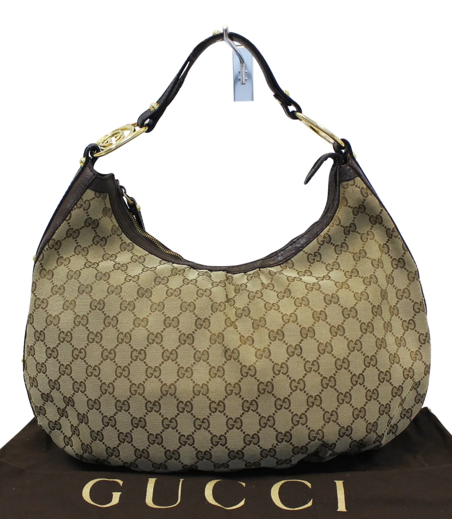 GUCCI Beige/Ebony GG Canvas Interlocking G Medium Hobo Bag