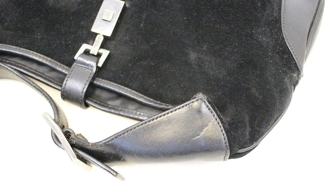 Gucci Black Suede Leather Jackie Hobo Shoulder Bag