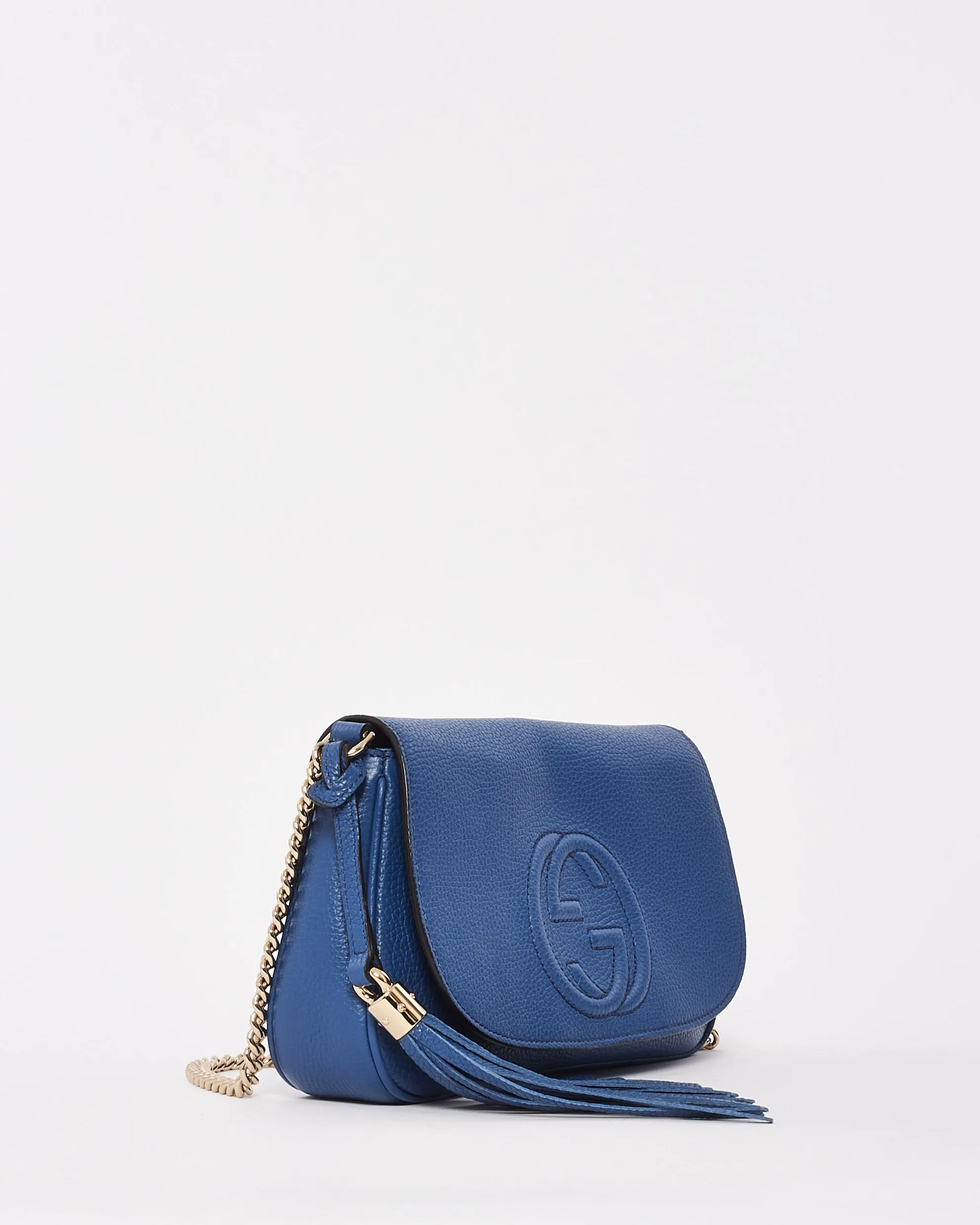 Gucci Blue Grained Leather Soho Crossbody Bag
