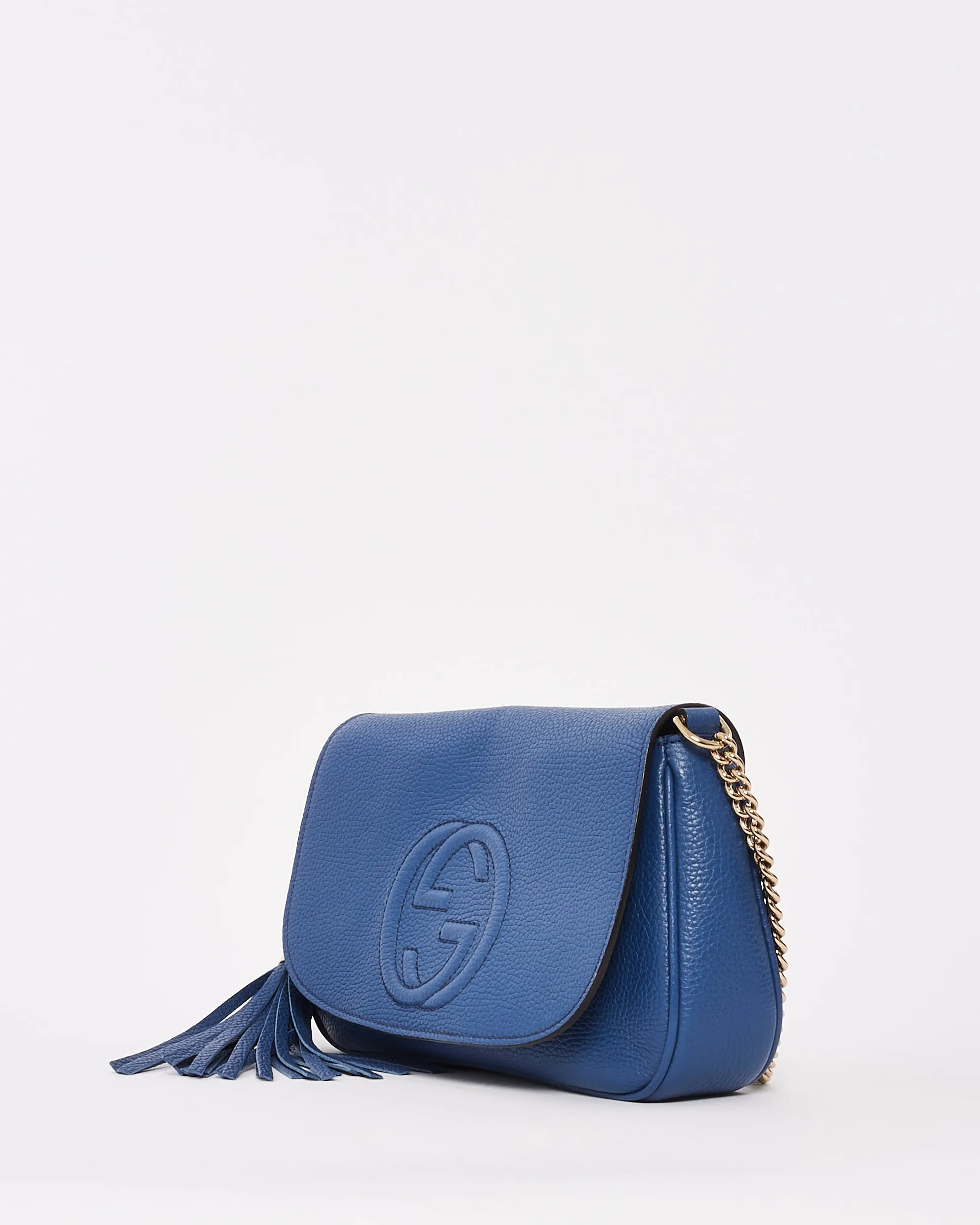 Gucci Blue Grained Leather Soho Crossbody Bag