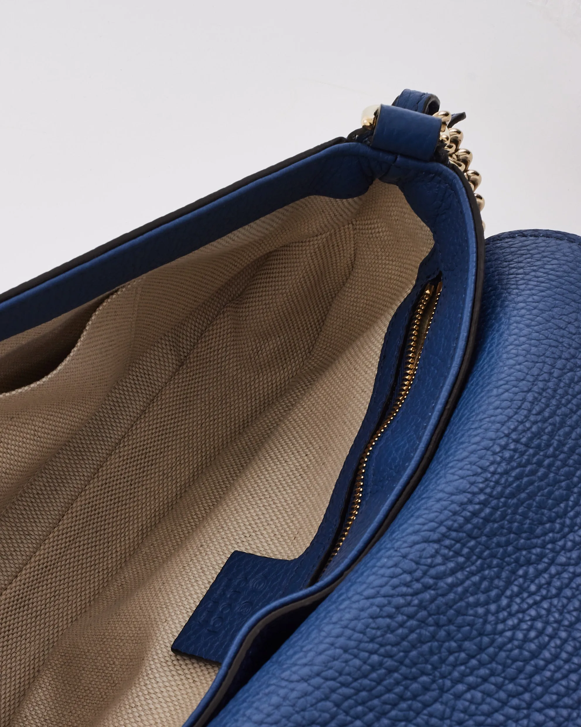 Gucci Blue Grained Leather Soho Crossbody Bag