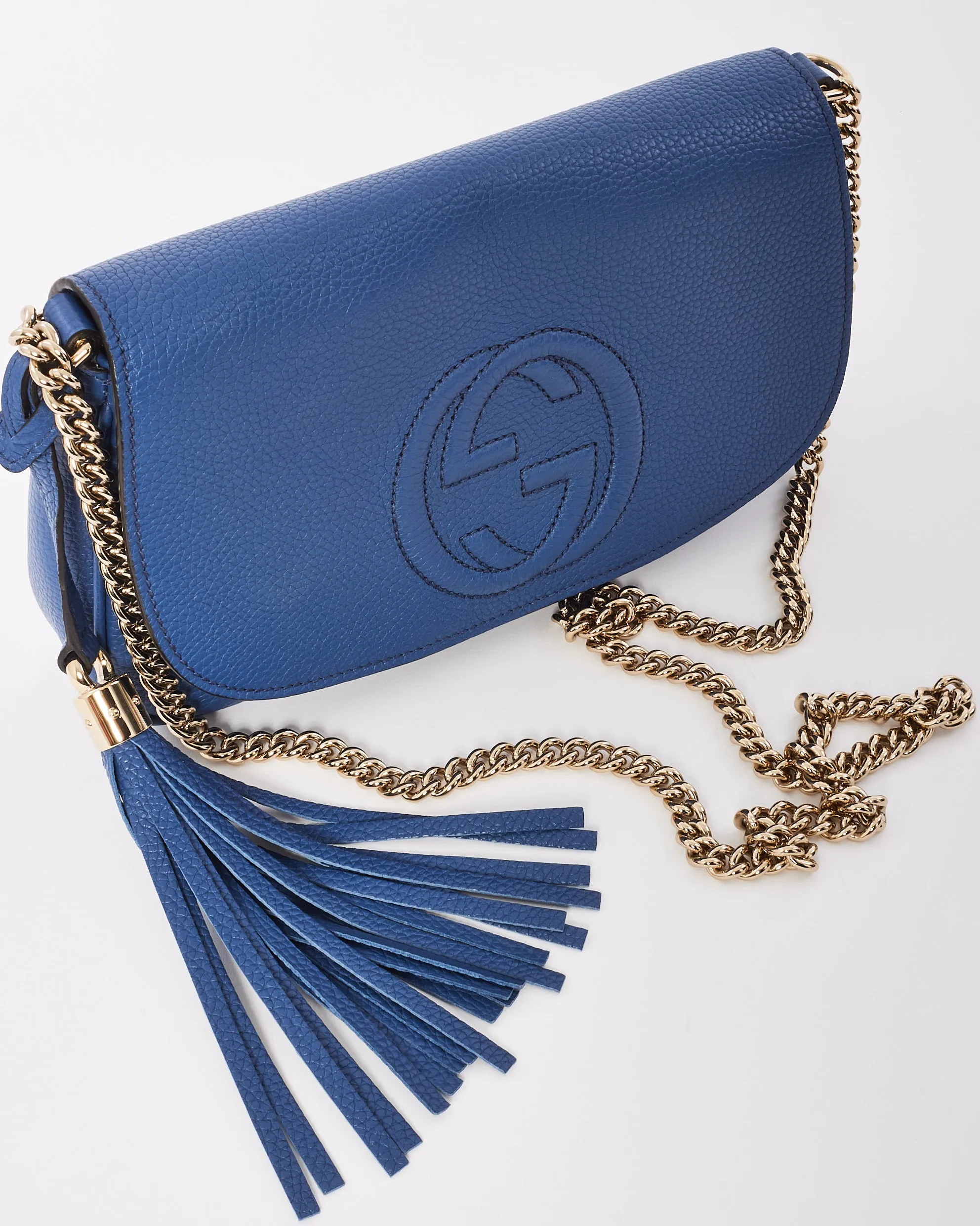 Gucci Blue Grained Leather Soho Crossbody Bag