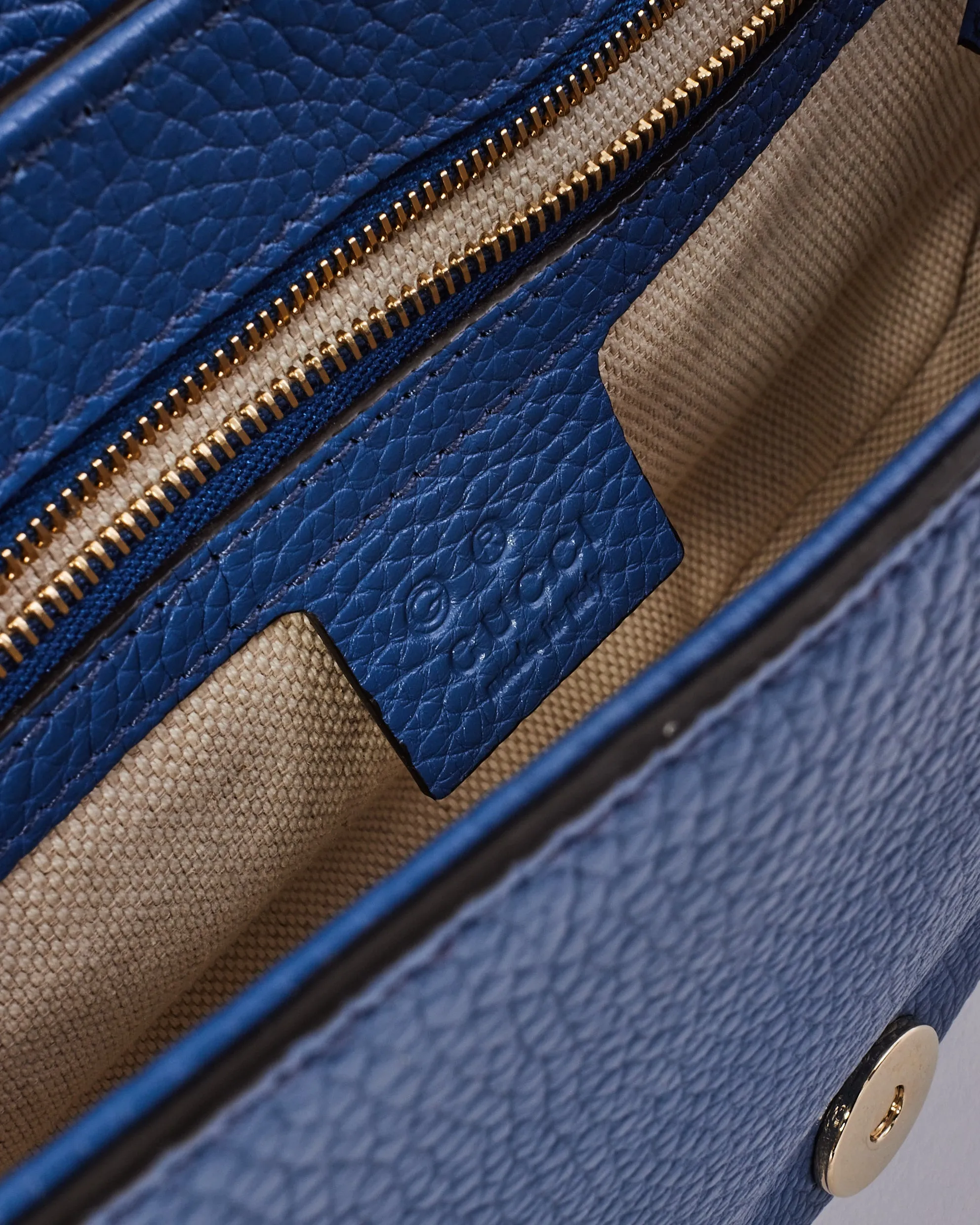 Gucci Blue Grained Leather Soho Crossbody Bag