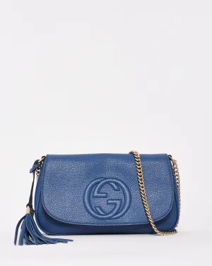 Gucci Blue Grained Leather Soho Crossbody Bag