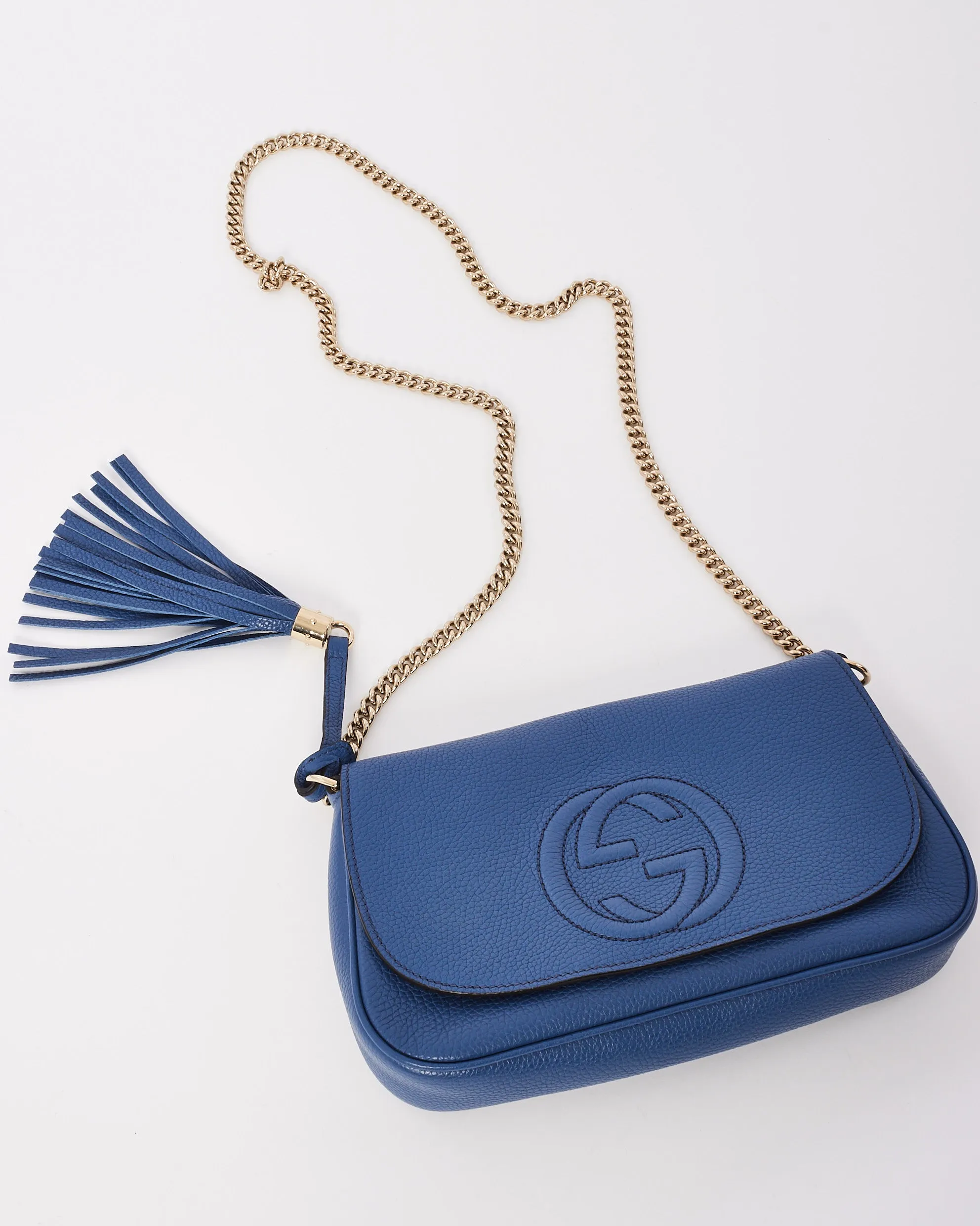 Gucci Blue Grained Leather Soho Crossbody Bag