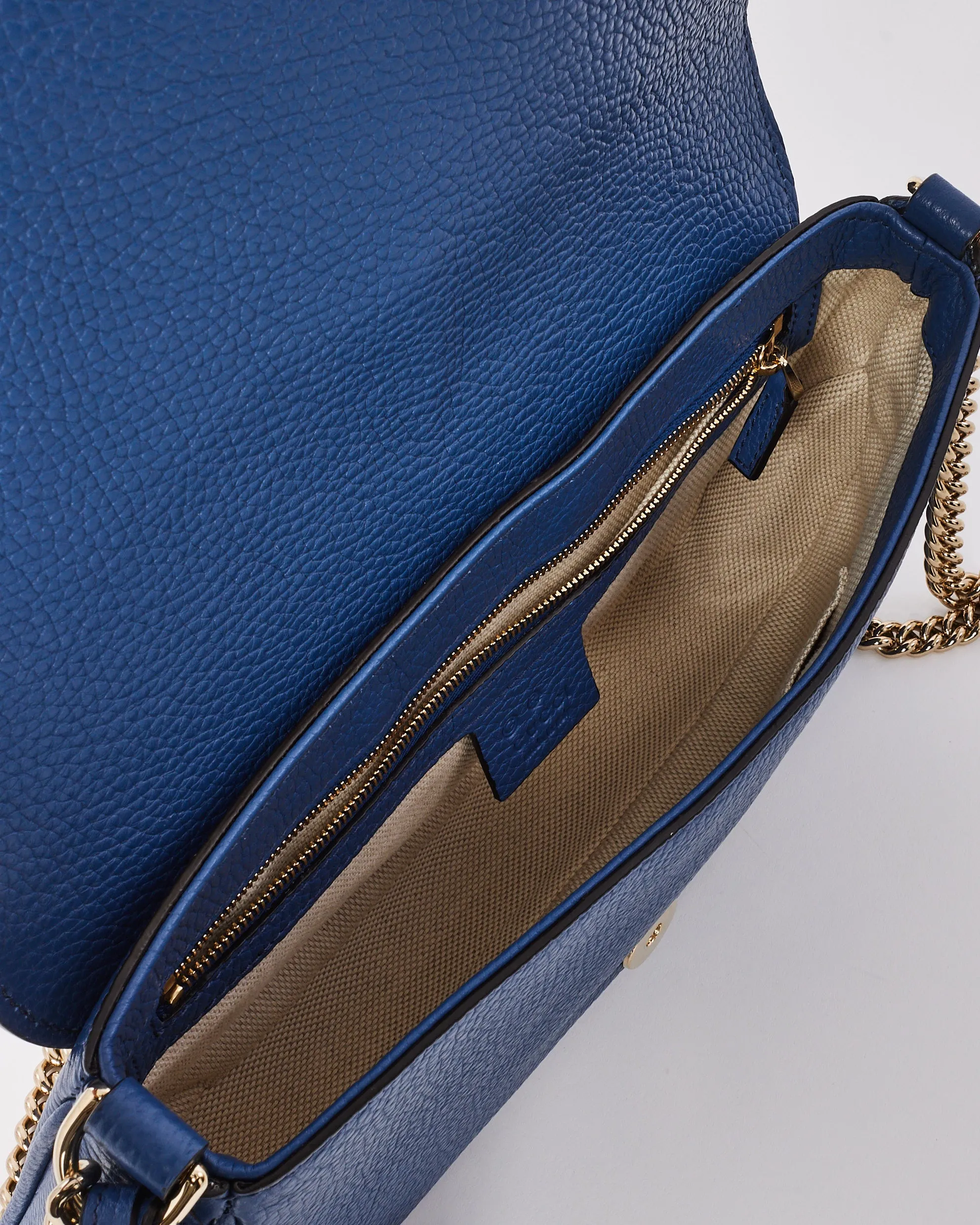 Gucci Blue Grained Leather Soho Crossbody Bag