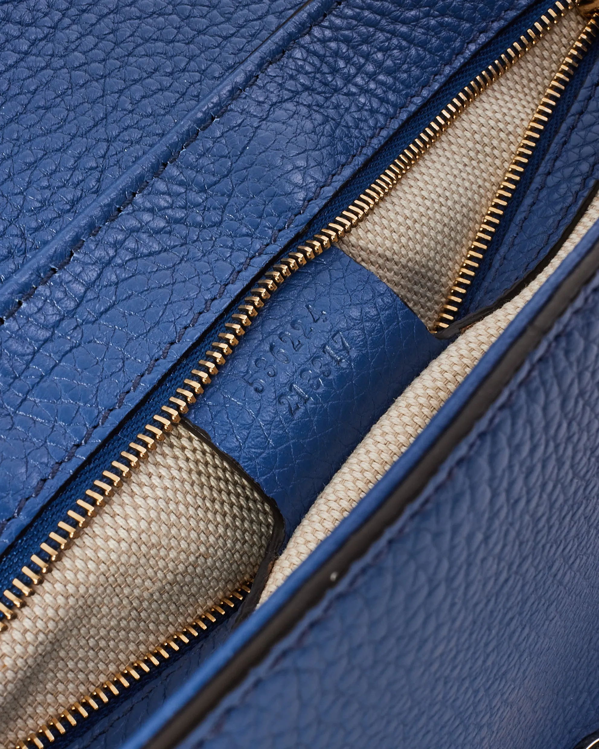 Gucci Blue Grained Leather Soho Crossbody Bag
