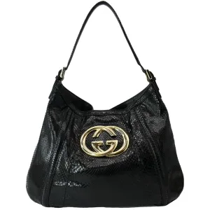 GUCCI Britt Medium Patent Leather Hobo Bag Black 162740