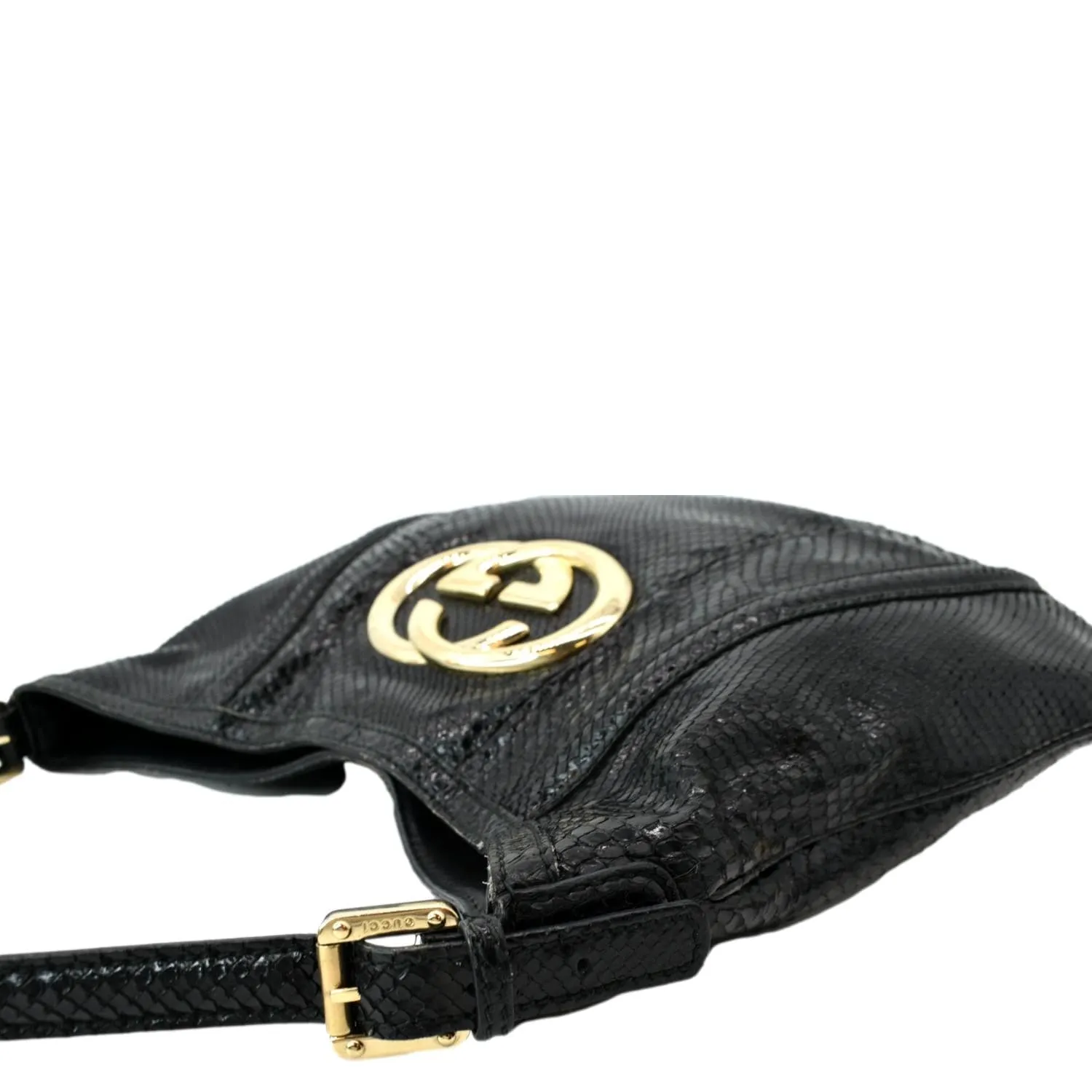 GUCCI Britt Medium Patent Leather Hobo Bag Black 162740