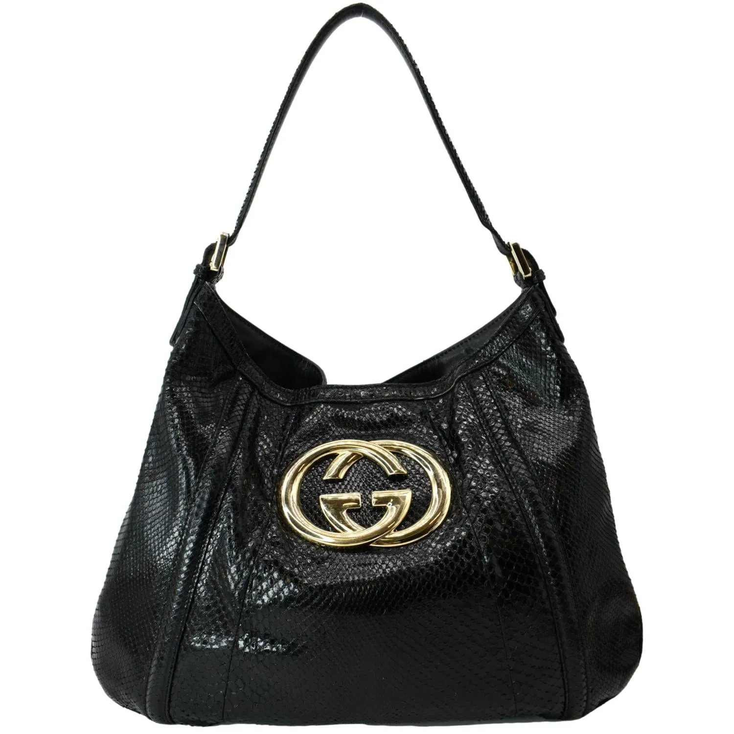 GUCCI Britt Medium Patent Leather Hobo Bag Black 162740