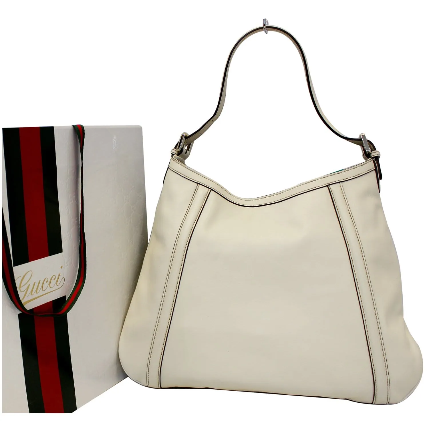 GUCCI Britt White Leather Hobo Shoulder Bag 162740