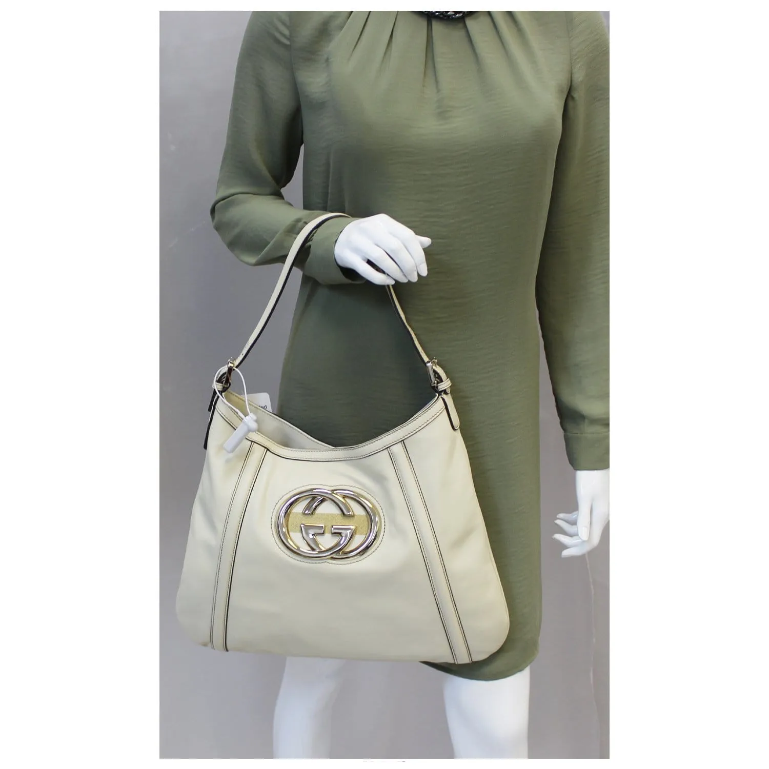 GUCCI Britt White Leather Hobo Shoulder Bag 162740