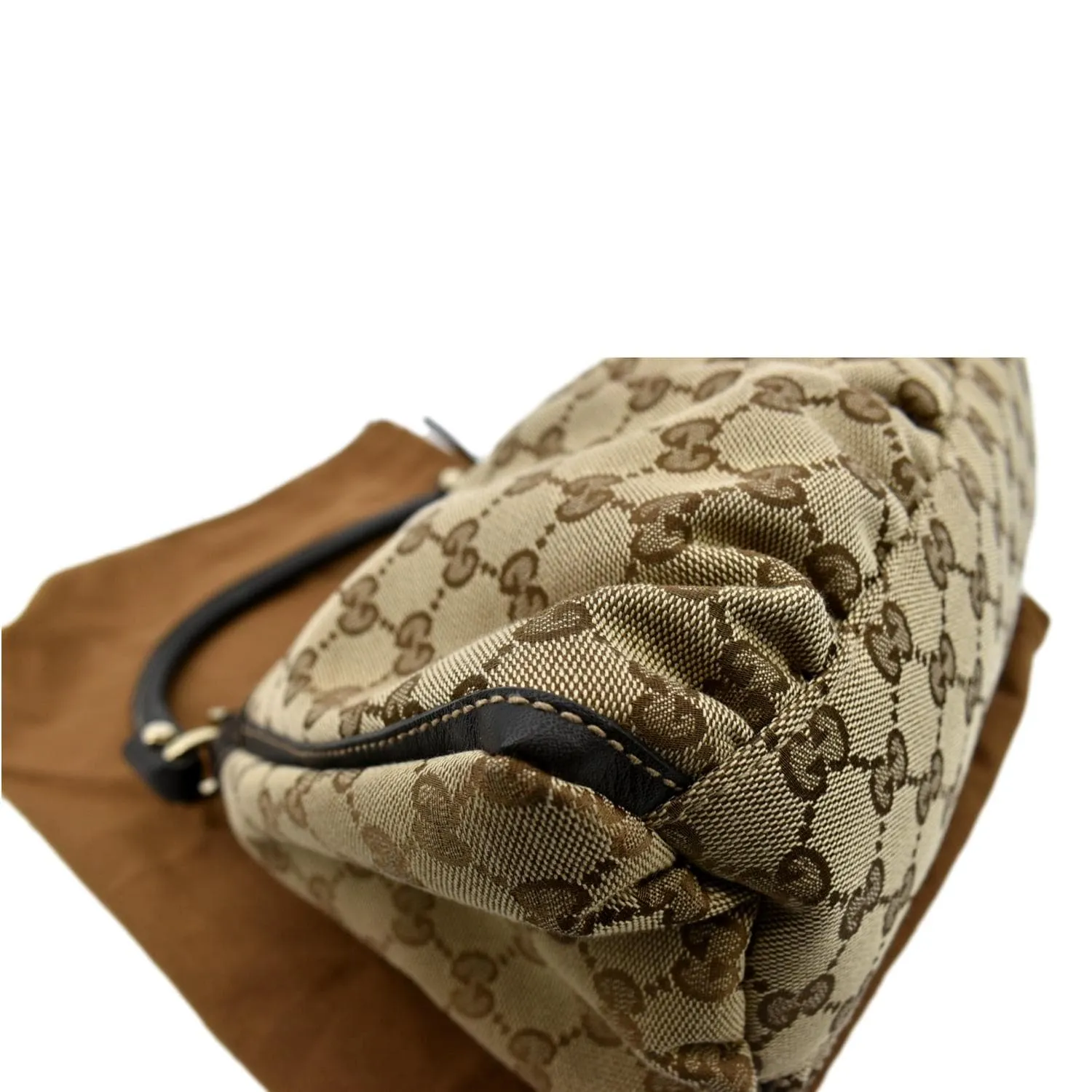 GUCCI D Ring Monogram Hobo Bag Brown 190525