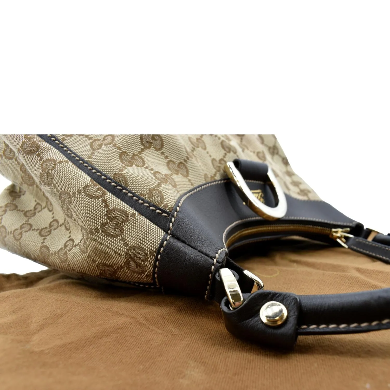 GUCCI D Ring Monogram Hobo Bag Brown 190525