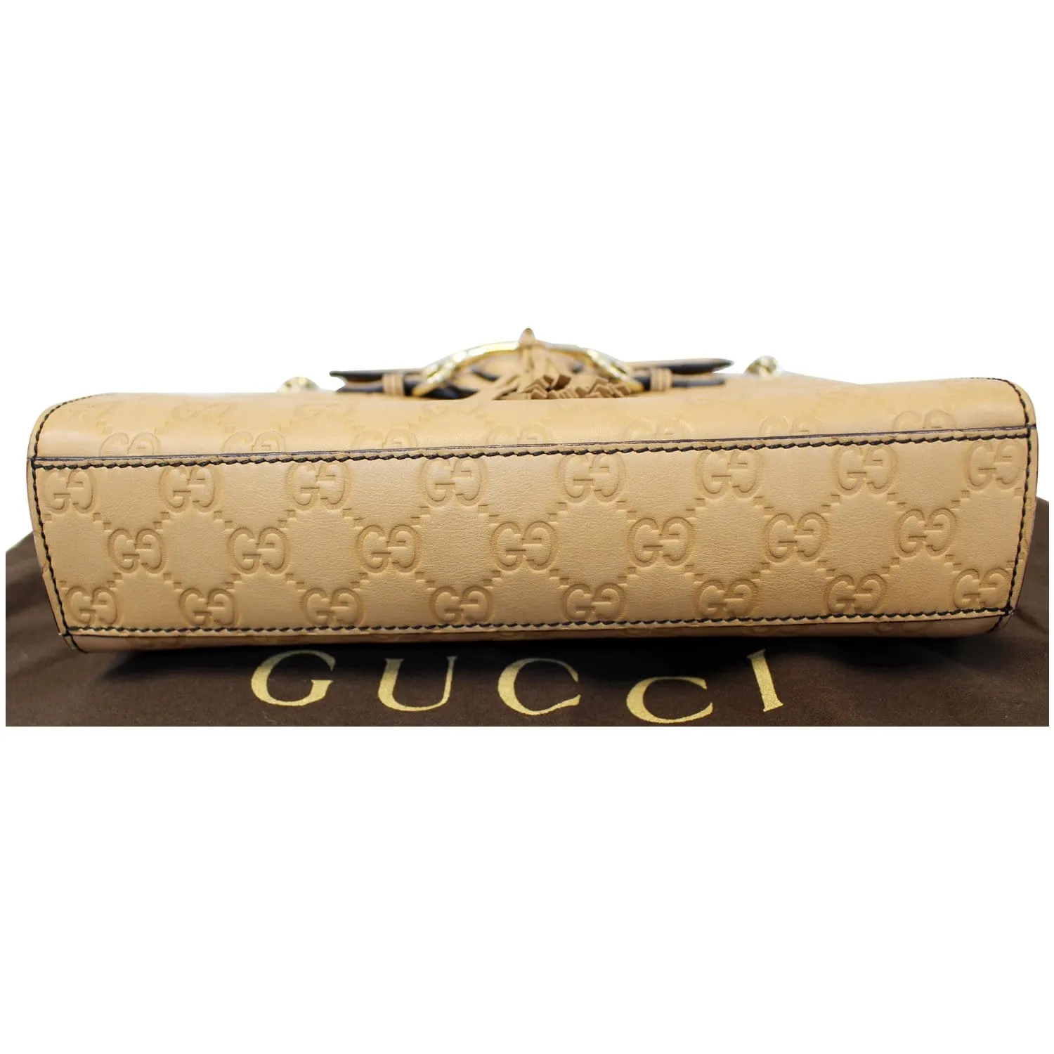 GUCCI Emily Guccissima Leather Chain Shoulder Bag Rose Beige 369621