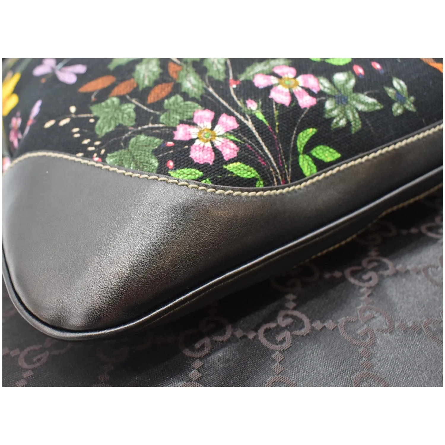 GUCCI Flora Jackie O Bouvier Floral Printed Canvas Hobo Bag Black 153029 - 15% OFF