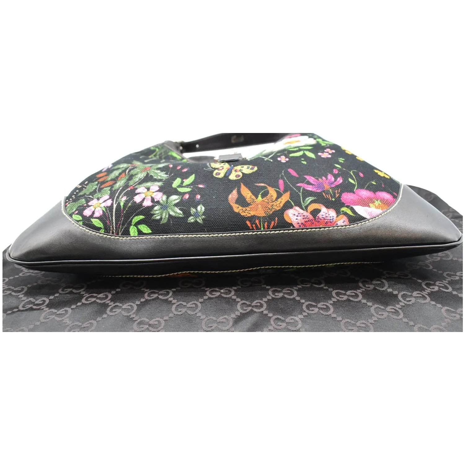 GUCCI Flora Jackie O Bouvier Floral Printed Canvas Hobo Bag Black 153029 - 15% OFF