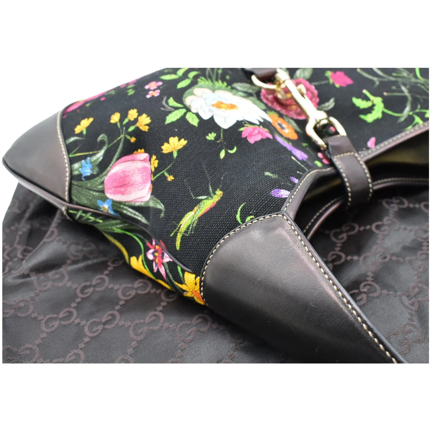GUCCI Flora Jackie O Bouvier Floral Printed Canvas Hobo Bag Black 153029 - 15% OFF