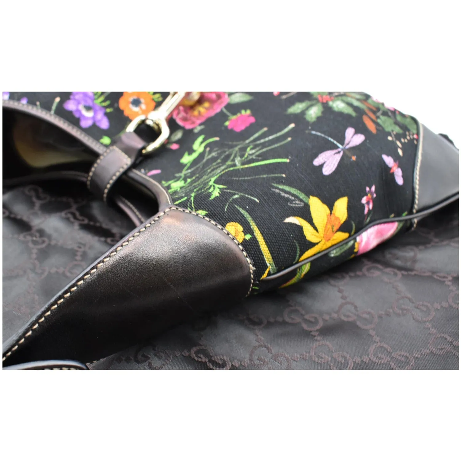 GUCCI Flora Jackie O Bouvier Floral Printed Canvas Hobo Bag Black 153029 - 15% OFF