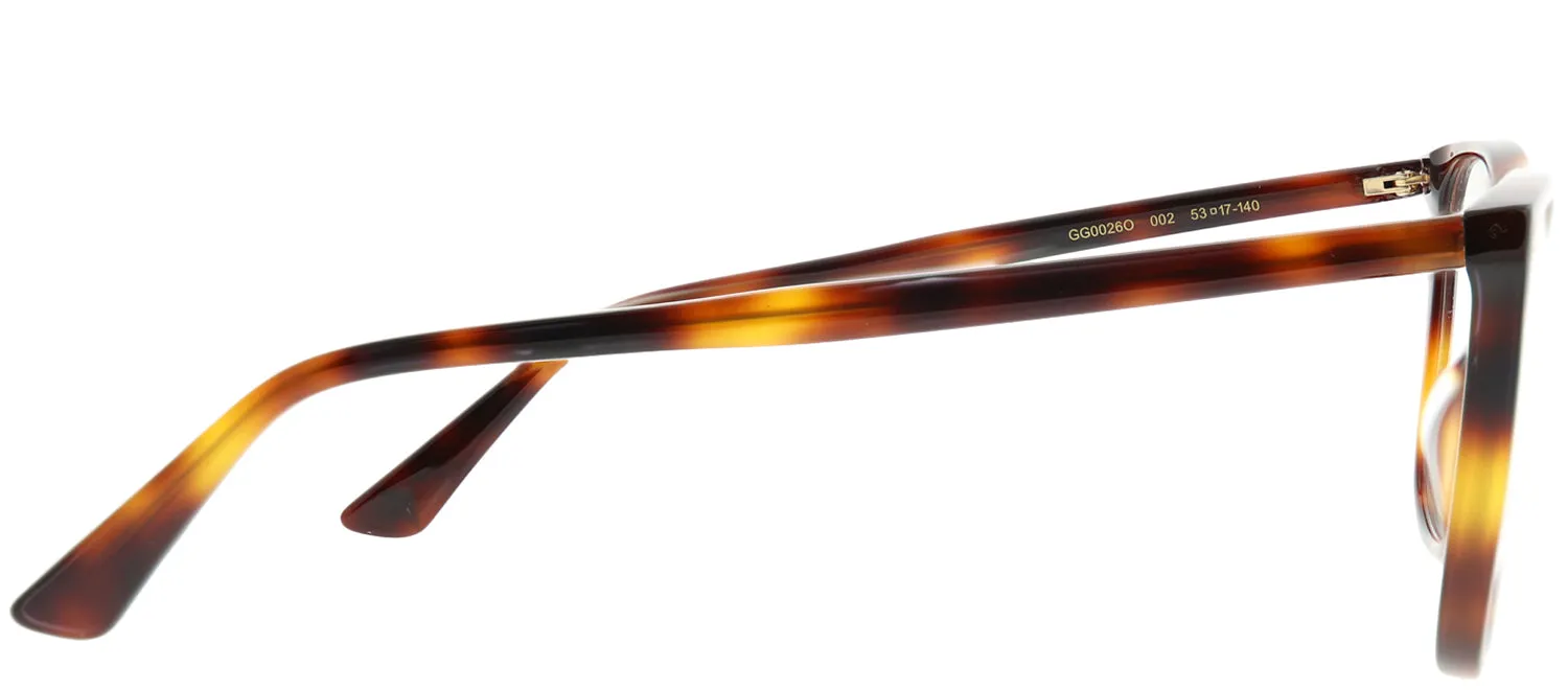 Gucci GG 0026O 002 Square Acetate Tortoise/ Havana Eyeglasses with Demo Lens