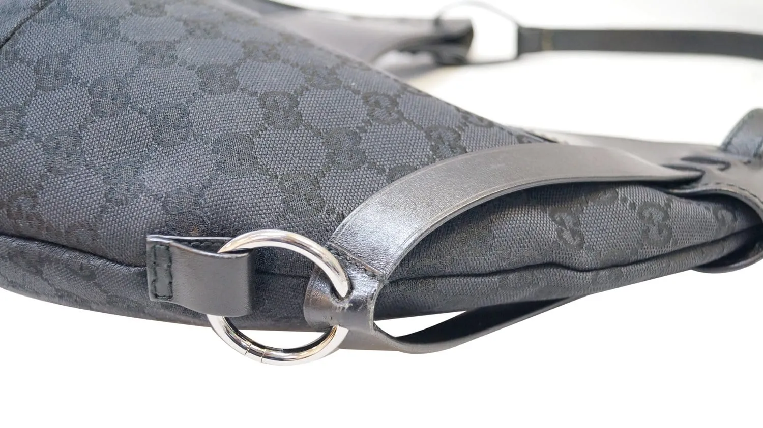 GUCCI GG Canvas Half Moon Black Hobo Bag