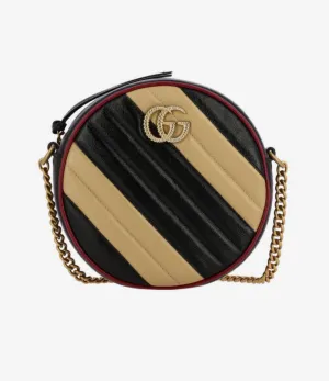 Gucci GG Mini Marmont Round Shoulder Bag in Beige and Black