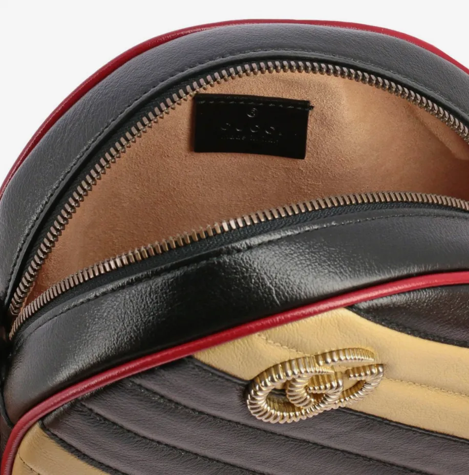 Gucci GG Mini Marmont Round Shoulder Bag in Beige and Black