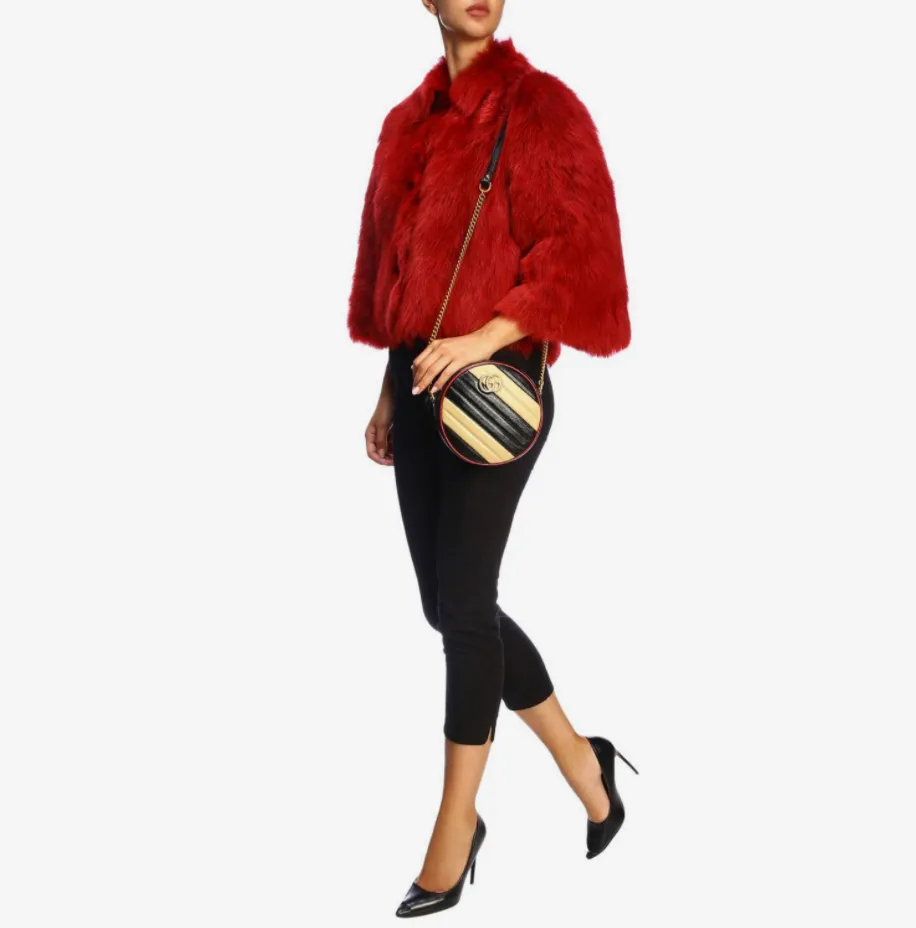 Gucci GG Mini Marmont Round Shoulder Bag in Beige and Black