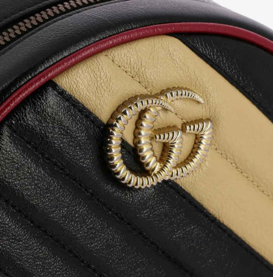 Gucci GG Mini Marmont Round Shoulder Bag in Beige and Black