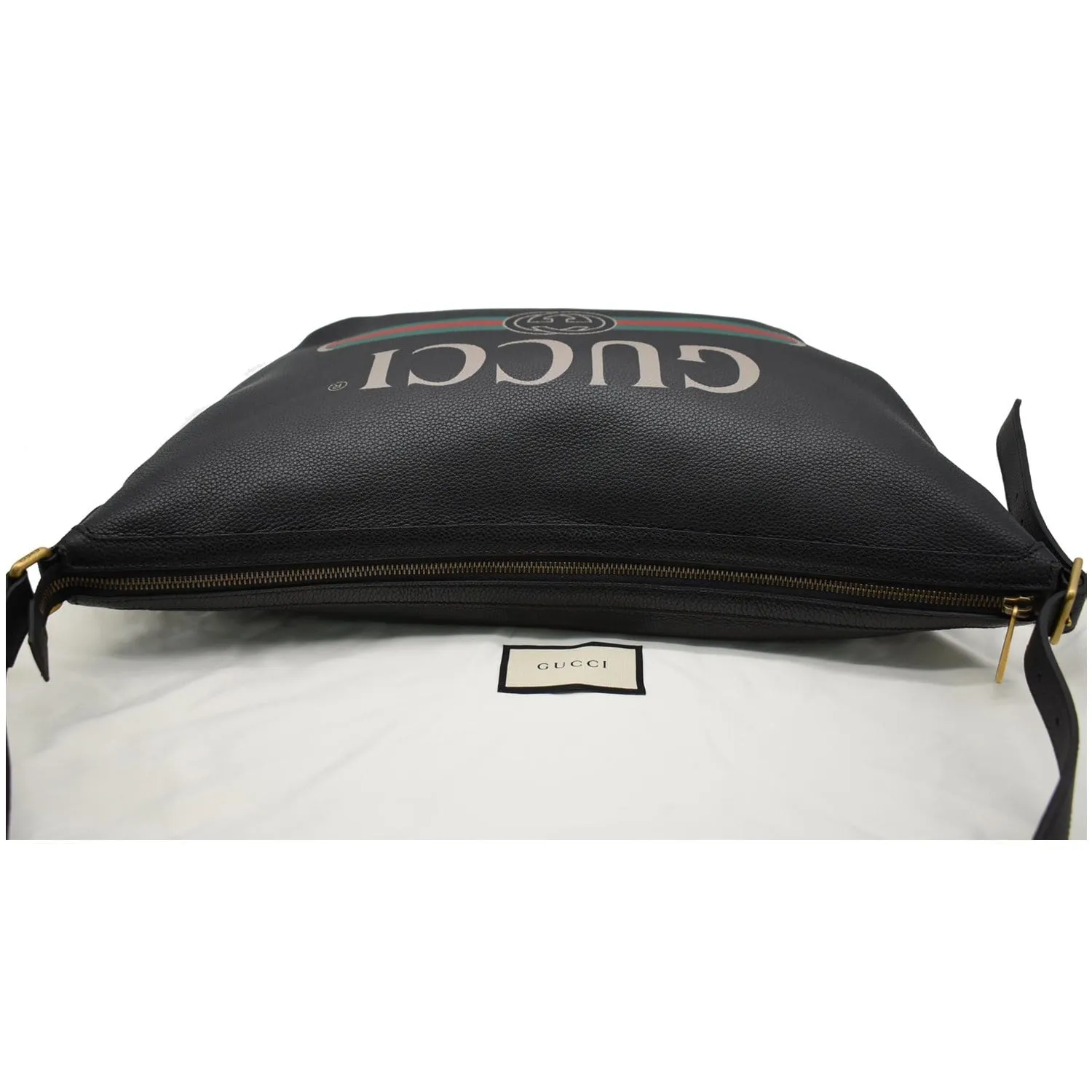 GUCCI Half Moon Logo Calfskin Leather Hobo Shoulder Bag Black 523588