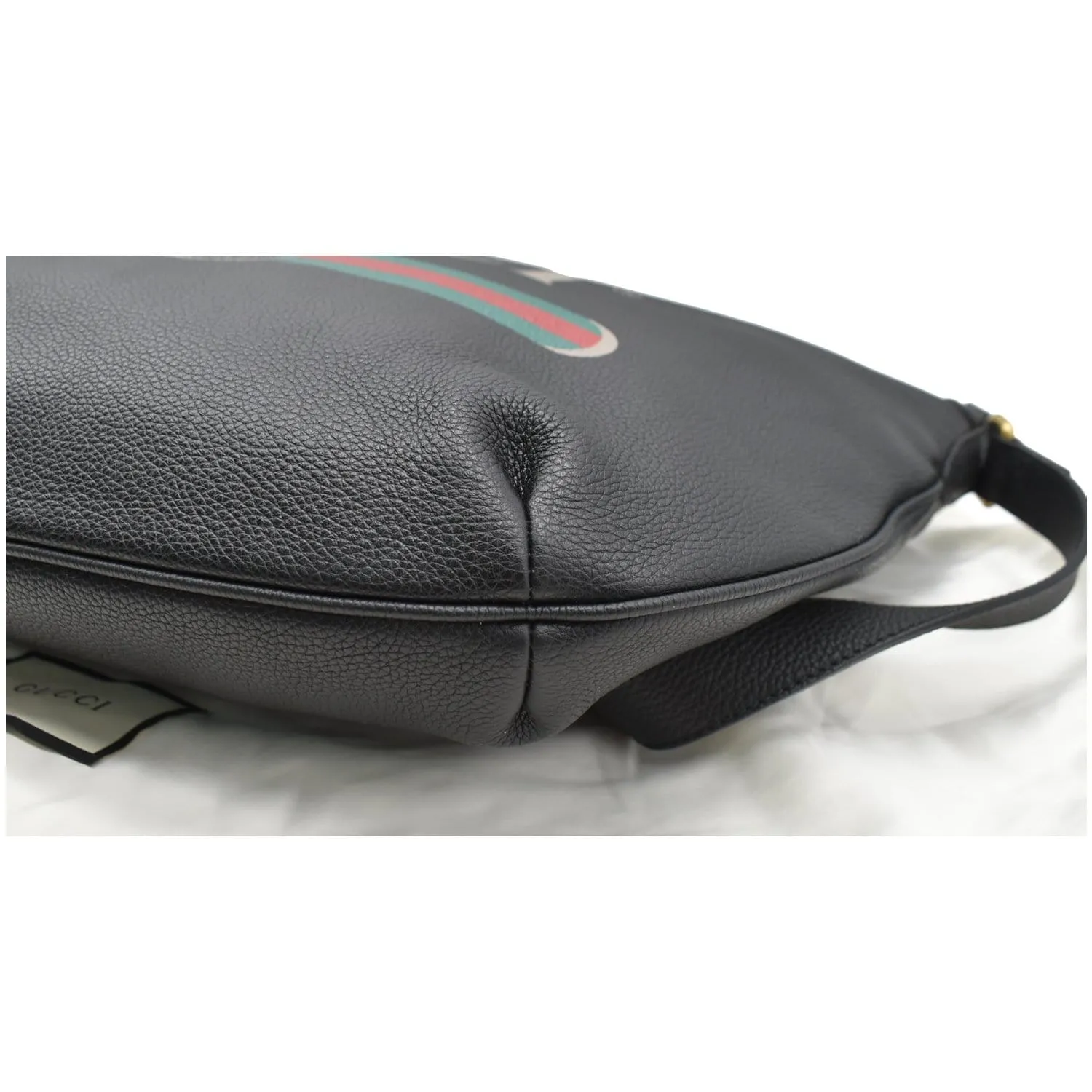 GUCCI Half Moon Logo Calfskin Leather Hobo Shoulder Bag Black 523588