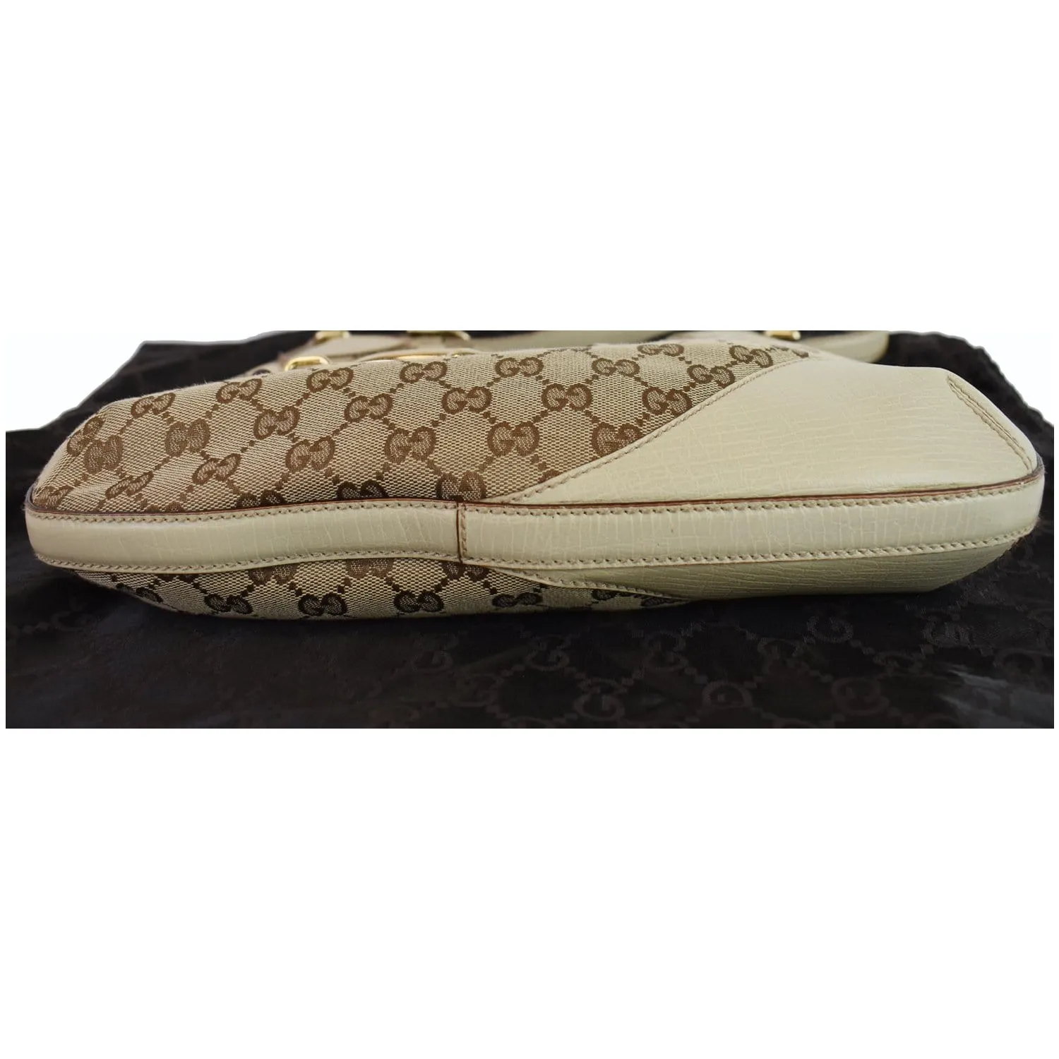 GUCCI Hasler Horsebit GG Canvas Leather Hobo Bag Beige 137388