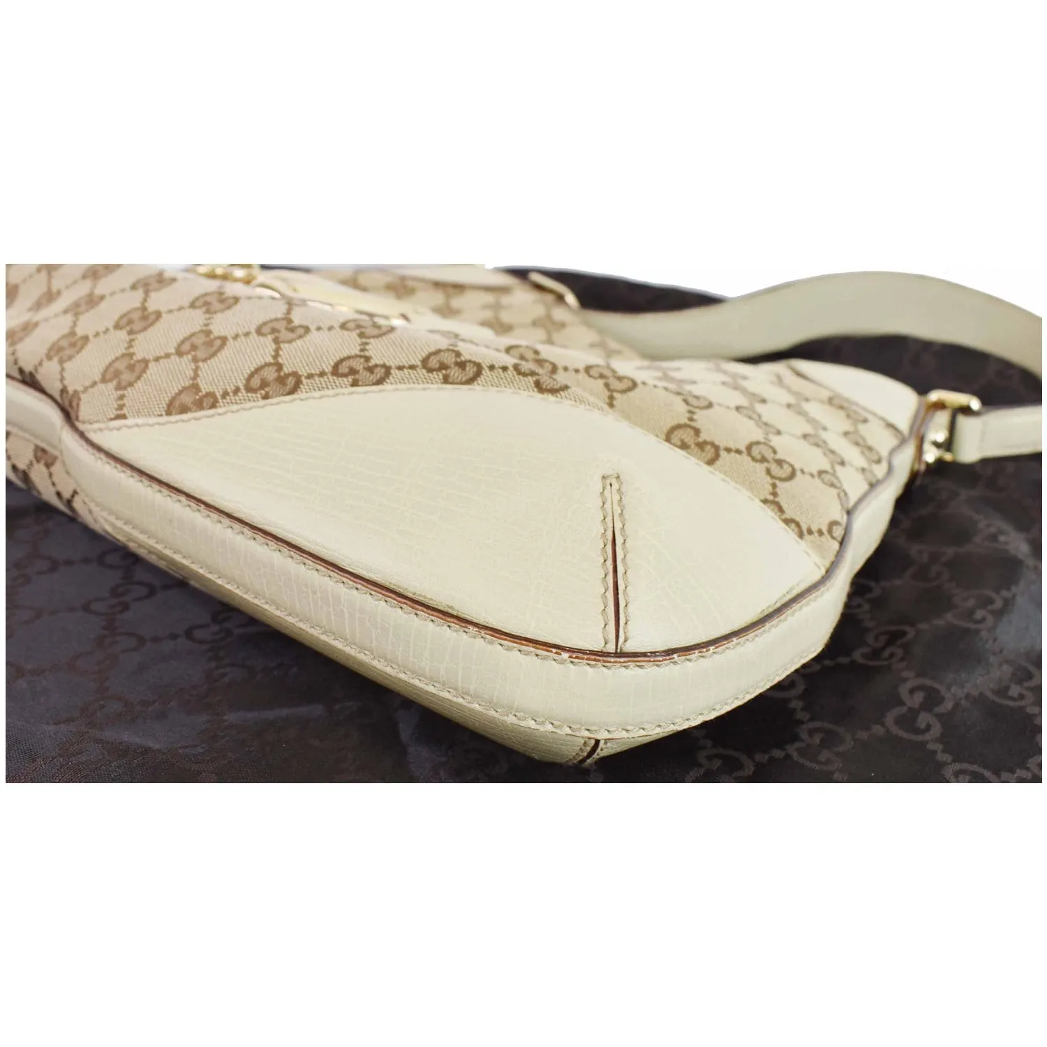 GUCCI Hasler Horsebit GG Canvas Leather Hobo Bag Beige 137388