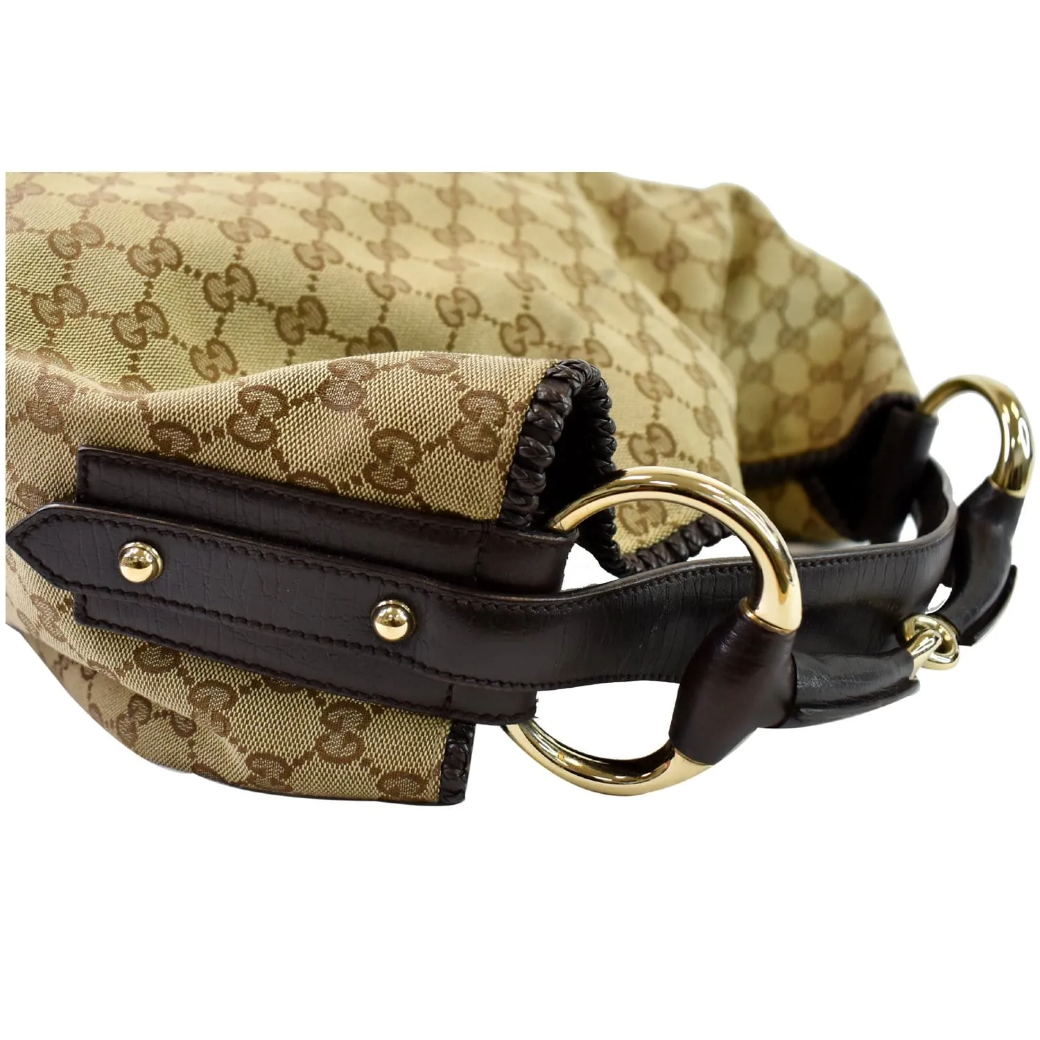 GUCCI Horsebit GG Canvas Large Hobo Bag Beige