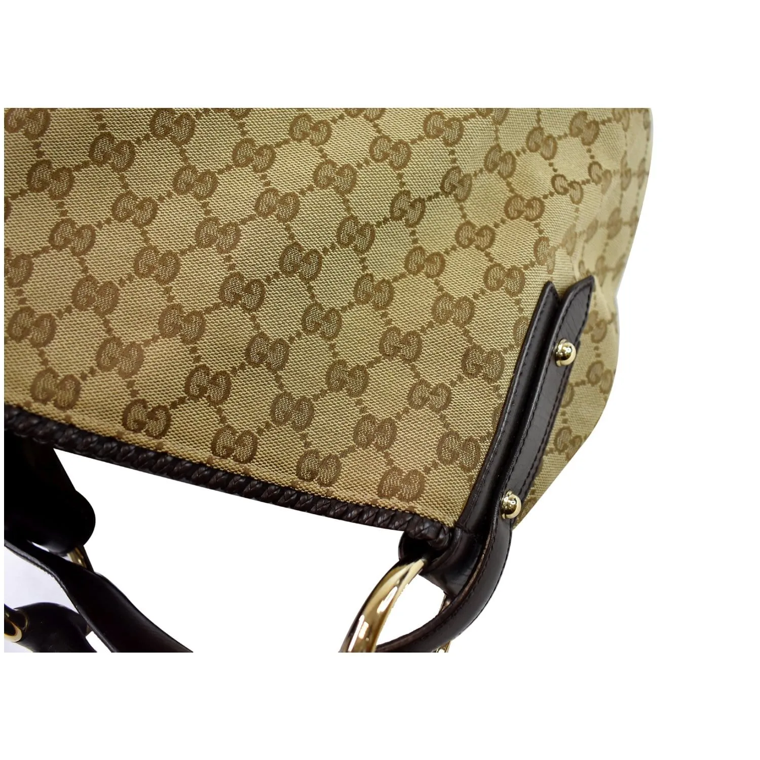 GUCCI Horsebit GG Canvas Large Hobo Bag Beige