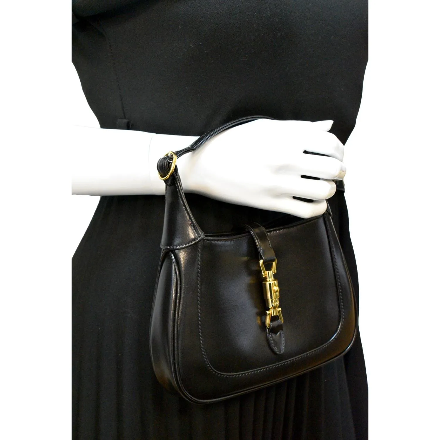 GUCCI Jackie 1961 Leather Shoulder Bag Black 637091