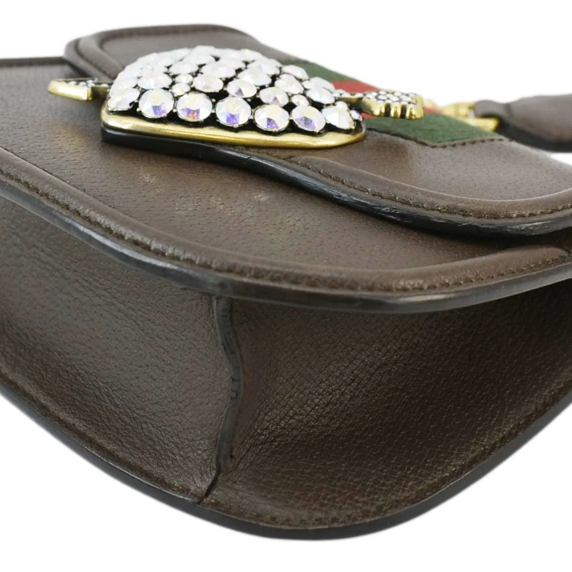 GUCCI Jeweled Heart Leather Totem Crossbody Bag Brown 500756