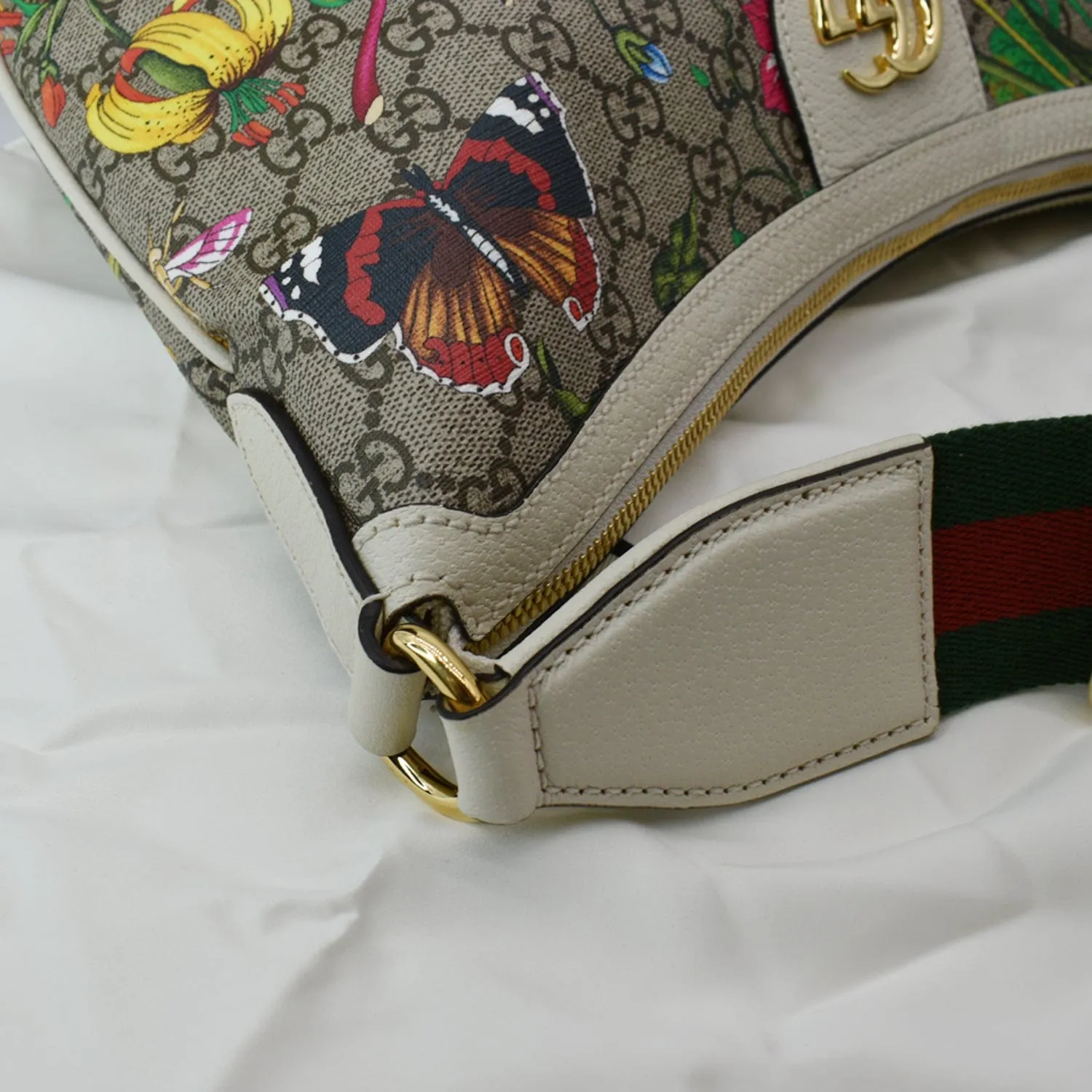 GUCCI Ophidia Half Moon Small Flora GG Canvas Hobo Bag Beige 626509