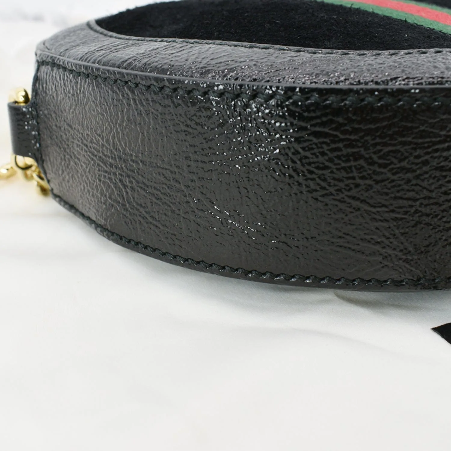 GUCCI Ophidia Mini GG Round Web Leather Crossbody Bag Black 550618