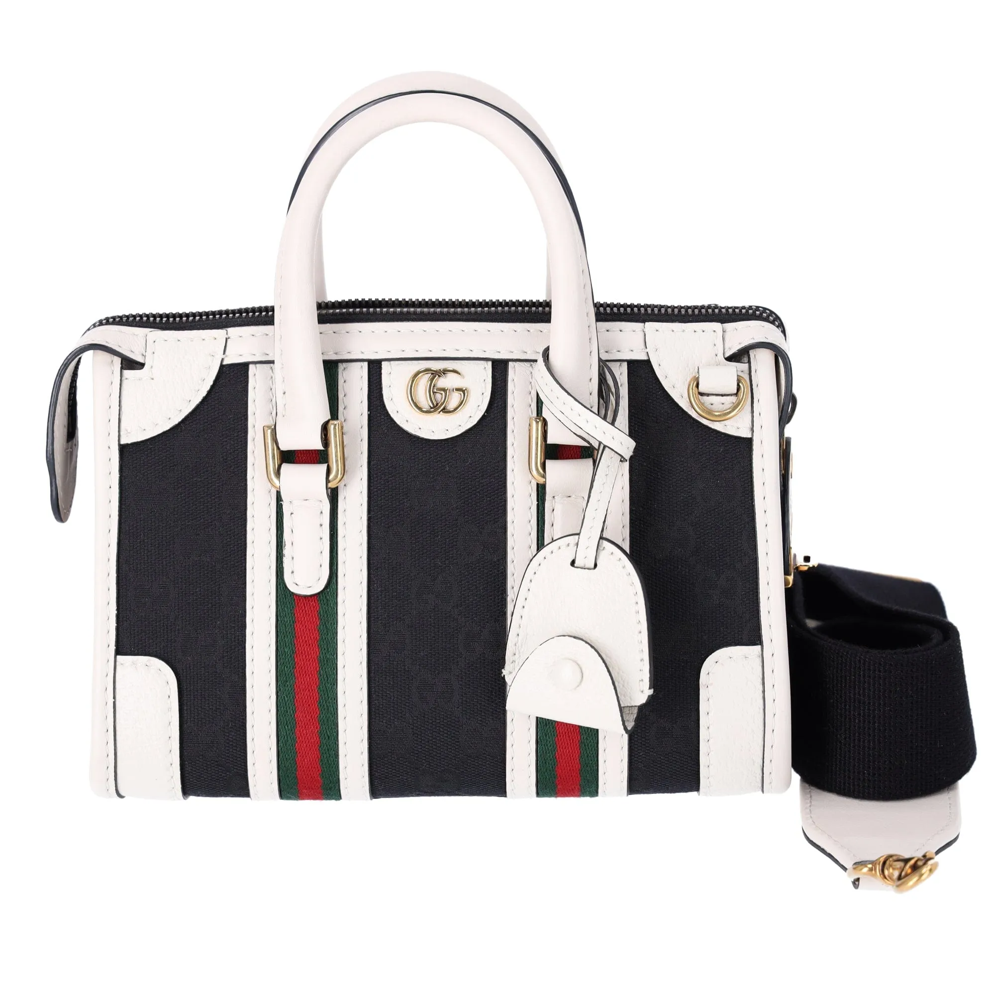 GUCCI Ophidia Mini Top Handle Handbag 715771 Denim Black White Multi