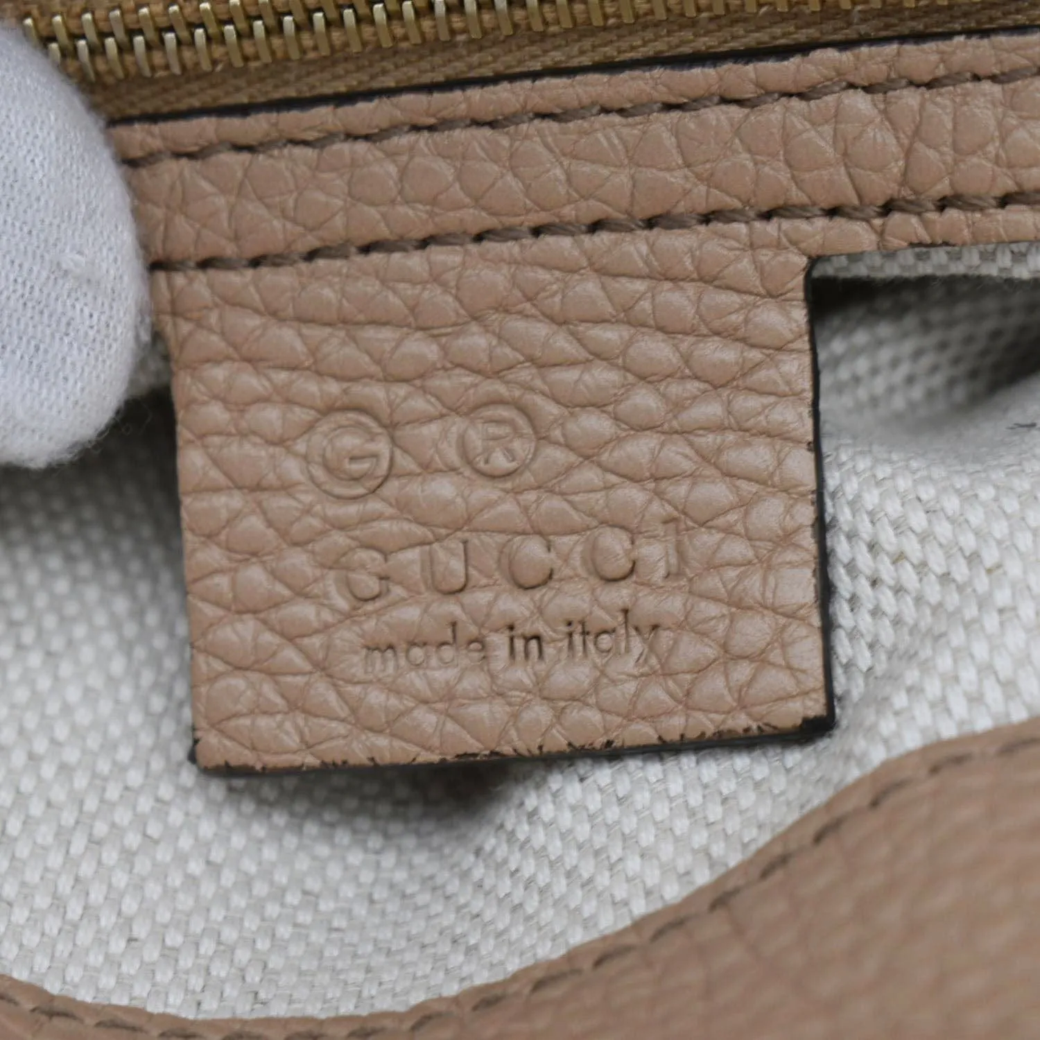 GUCCI Soho Large Pebbled Leather Hobo Shoulder Bag Tan 536194