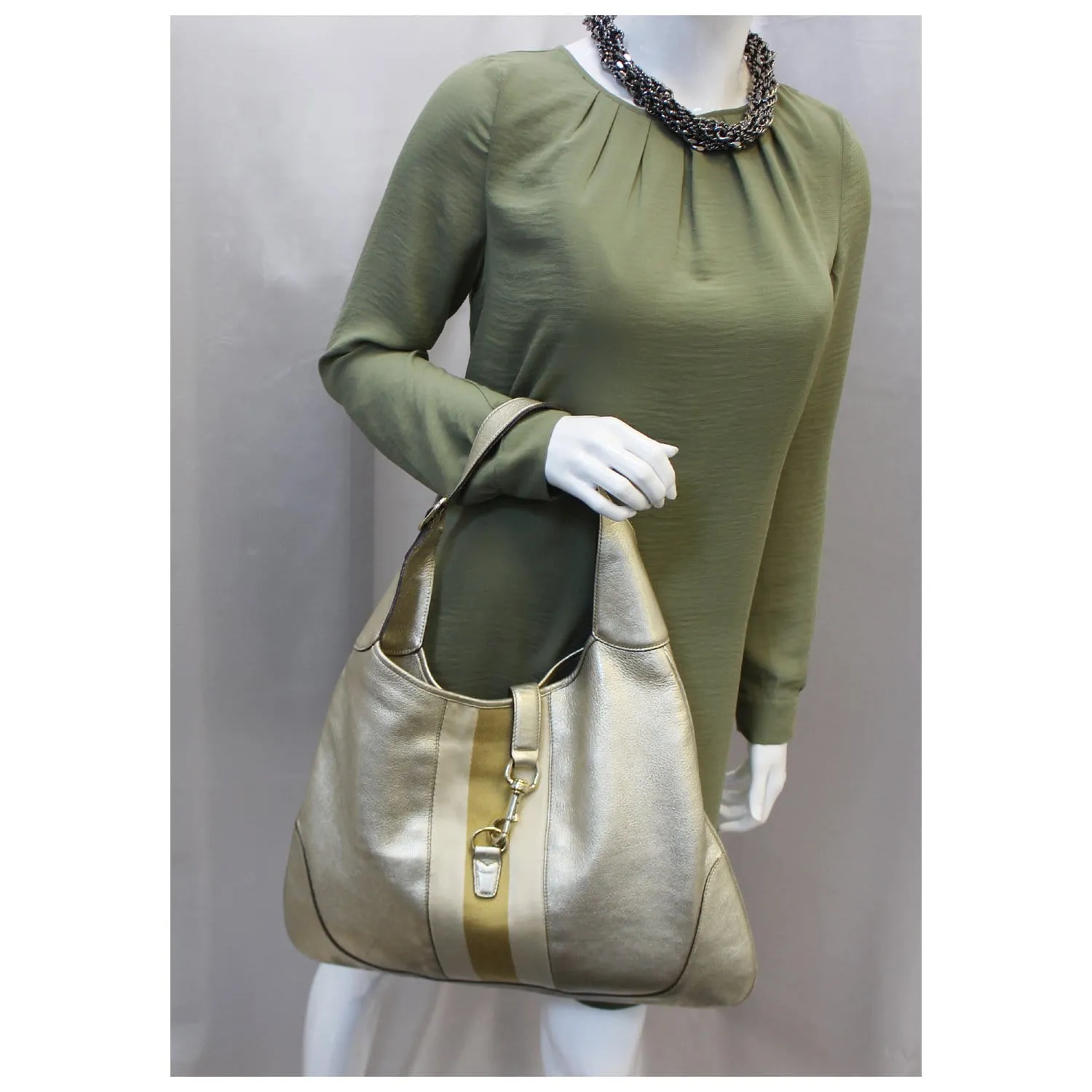 GUCCI Web Jackie O Bouvier Medium Leather Hobo Bag