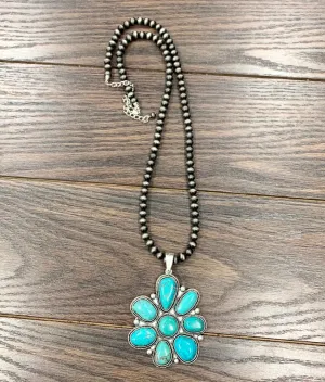 Haley 8mm Fashion Navajo Necklace With Natural Stone Cluster Pendant - Turquoise
